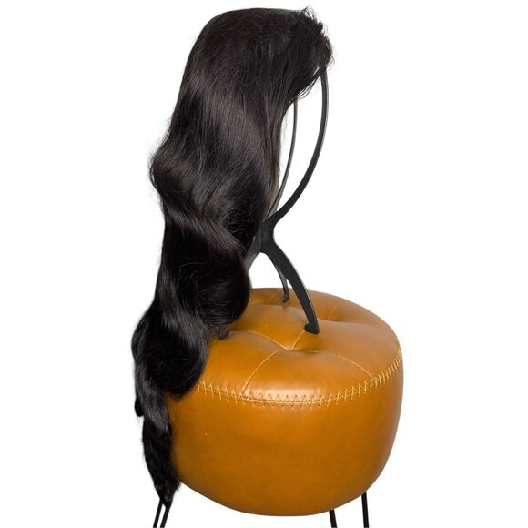 28” Long Human Hair Wig Wavy Front Lace Natural Black Full Glueless - Picture 5 of 10